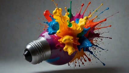 Wall Mural - Creative light bulb exploding with colorful paint.