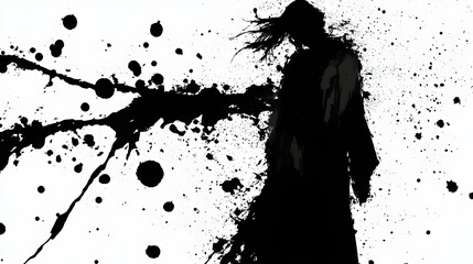 Poster - Black Ink Splatter  Art  Abstract  Design  Background  With Silhouette