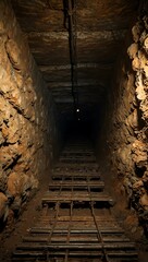 Poster - Cross-section of an underground tunnel showing rock layers and reinforcements.