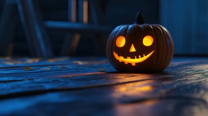 Wall Mural - Halloween A pumpkin with a smiley face and a lit candle on it