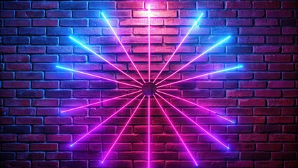 Aufkleber - Rays neon light shining on a neon brick wall in an empty scene , neon, light, rays, brick wall, empty, scene, vibrant