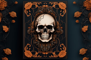 Sticker - scary skull, halloween postcard. Generative Ai