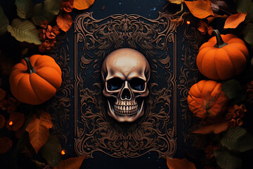 Sticker - scary skull, halloween postcard. Generative Ai