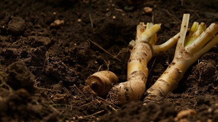 Wall Mural - Sprouting Root Vegetables in Soil