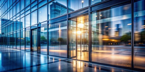Poster - Blurred glass wall building background , architecture, office, city, urban, modern, exterior, facade, skyscraper