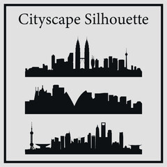 Wall Mural - Set of city skyline. Vector on a gray background