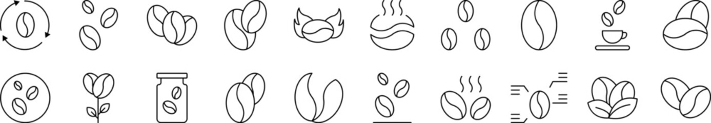 Set of Line Icons of Coffee Grain. Editable Stroke. Minimalistic Linear Pictogram for Design of Cards, Apps, Banners, Posts