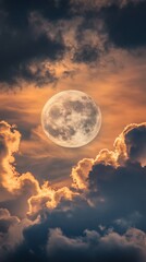 Wall Mural - Full moon surrounded by dramatic clouds at