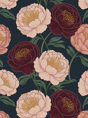 Sticker - peony floral background, pattern with flowers 