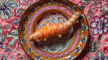 Wall Mural - Turmeric Root on a Colorful Plate