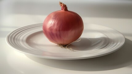 Sticker - single red onion on a white plate