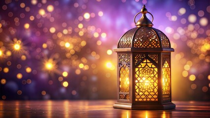 Ramadan Lantern decoration background, islamic greeting ramadan kareem and eid mubarak card design background with lanterns, Elegant islamic traditional lanterns and lamps illuminate an ornate backgro