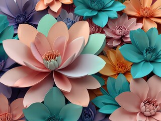 Wall Mural - 3d background with flowers,3d flowers in the garden,3d pink lotus flower