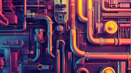 Abstract Colorful Industrial Pipe Network Design