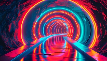 Wall Mural - Neon-Illuminated Sci-Fi Tunnel: A Journey Through Time and Interdimensional Space