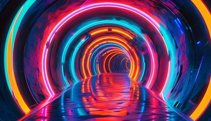 Wall Mural - Neon-Illuminated Sci-Fi Tunnel: A Journey Through Time and Interdimensional Space