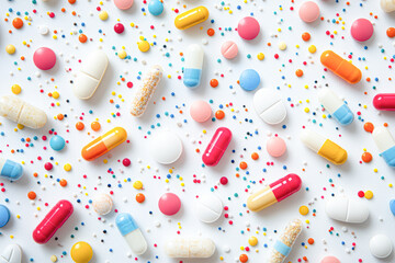 Colorful Pills and Capsules Representing Health Care Management