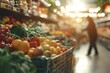 © Archibalttttt - Shopping cart full of fresh fruits and vegetables in supermarket aisle
