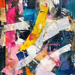 Sticker - Abstract art painting with bright colors and textures.