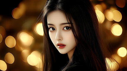 Poster - Beautiful Woman with Long Black Hair and Eyes