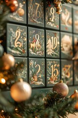 Festive Christmas Advent Calendar with Golden Numbers and Holiday Decorations for Seasonal Cheer