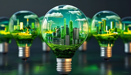 Wall Mural - Green City Within a Light Bulb: A Vision of Renewable Energy and Urban Sustainability