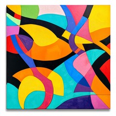 Poster - Abstract painting with bright colors and organic shapes.