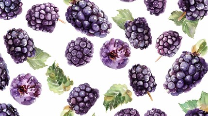 Wall Mural - Watercolor blackberries pattern