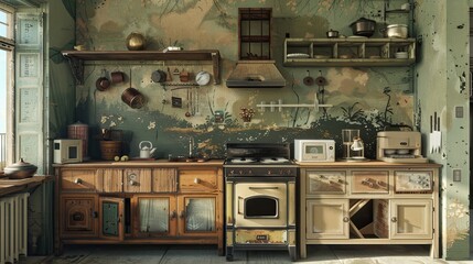 Wall Mural - Whimsical kitchen with distorted elements playful arrangements and absurd design