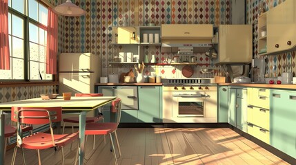 Wall Mural - Geometrically structured kitchen with simplified shapes and functional design