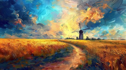 Wall Mural - Vibrant colors and bold strokes define this energetic Post-Impressionist countryside