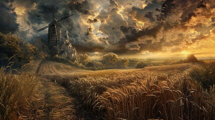 Sticker - Brooding skies and intricate wheat fields define this dramatic Gothic countryside