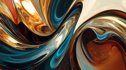 Wall Mural - Abstract artwork featuring swirling colors and metallic lines. Metallic Colors. Illustration