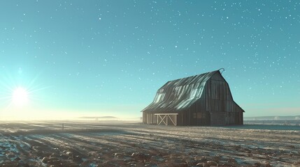 Wall Mural - Stylized Futurism barn scene with angular shapes and futuristic lighting