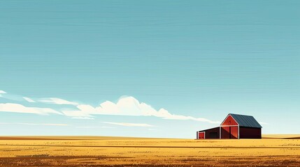 Sticker - Geometric Bauhaus barn design with golden fields and minimalist colors