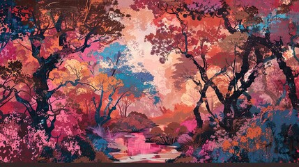 Wall Mural - Neo-expressionist orchard with intense colors and exaggerated emotional forms