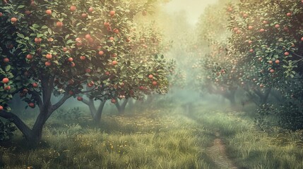 Canvas Print - Orchard scene with vintage textures and muted tones creating a lo-fi atmosphere