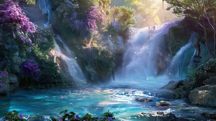 Poster - Waterfall with surreal symbolic elements and deep mystical undertones in colors