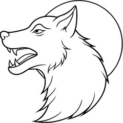 Wall Mural - Howling Werewolf Head in Moonlight Line Art Vector