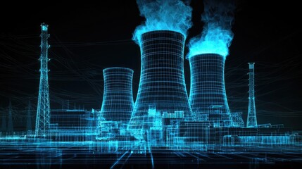 5w a digital art rendering of the nuclear power plant with blue glowing accents, showcasing energy p