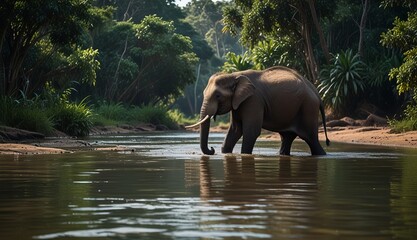 Wall Mural - Majestic Elephant in Tranquil Waters