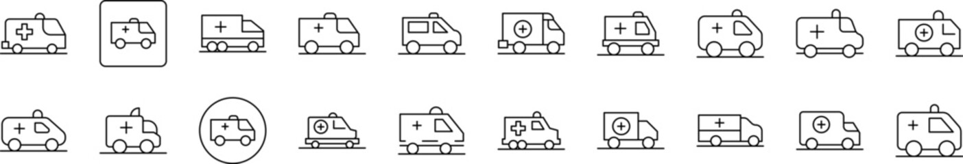 Wall Mural - Ambulance Bundle of Thin Icons. Editable Stroke. Suitable for Web Sites, Books, Cards, Apps