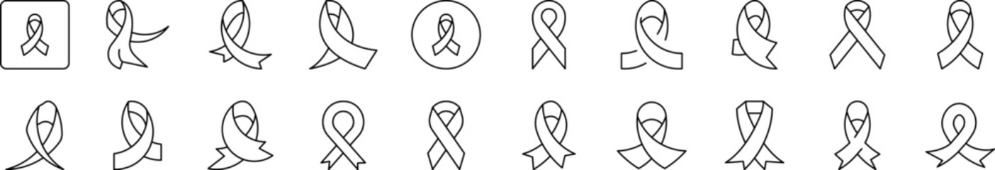 Poster - Cancer Pink Ribbon Simple Isolated Line Icons Collection. Editable Stroke. Suitable for Web Sites, Books, Cards, Apps