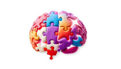 Brain shaped jigsaw puzzle - mental health and problems with memory.Creative idea and solve the problem concept isolated with white highlights, png