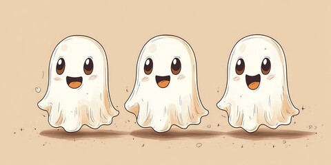 Cute Simple Line Art Ghosts Vector Illustration
