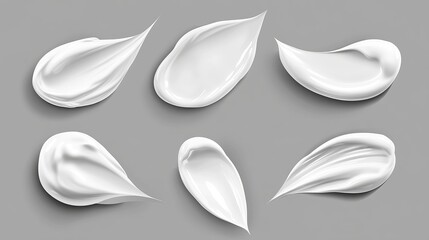 Vector set of smears of white cosmetic cream in different shapes and sizes Top view of skin cream swatches isolated on a background for beauty and skincare designs