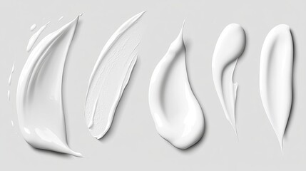 Vector set of smears of white cosmetic cream in different shapes and sizes Top view of skin cream swatches isolated on a background for beauty and skincare designs