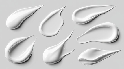 Vector set of smears of white cosmetic cream in different shapes and sizes Top view of skin cream swatches isolated on a background for beauty and skincare designs