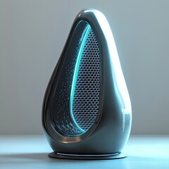 Sticker - Futuristic teardrop-shaped speaker with glowing blue light.