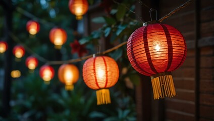 Wall Mural - Garland of paper lanterns for Chinese Lunar New Year or Mid-Autumn Festival.